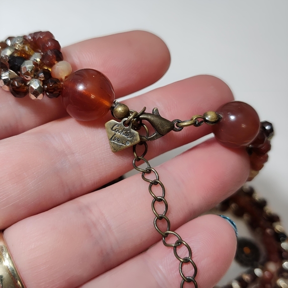 💎 2/$15 Cookie Lee 4 Strand Beaded Necklace Rhinestone Glass plastic Brown Red - Picture 5 of 7